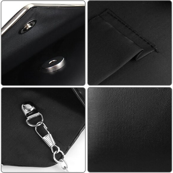 Women's Black 3 Clutch Purses Sparkling Envelope Evening Bag Detachable Chain - Picture 3 of 7